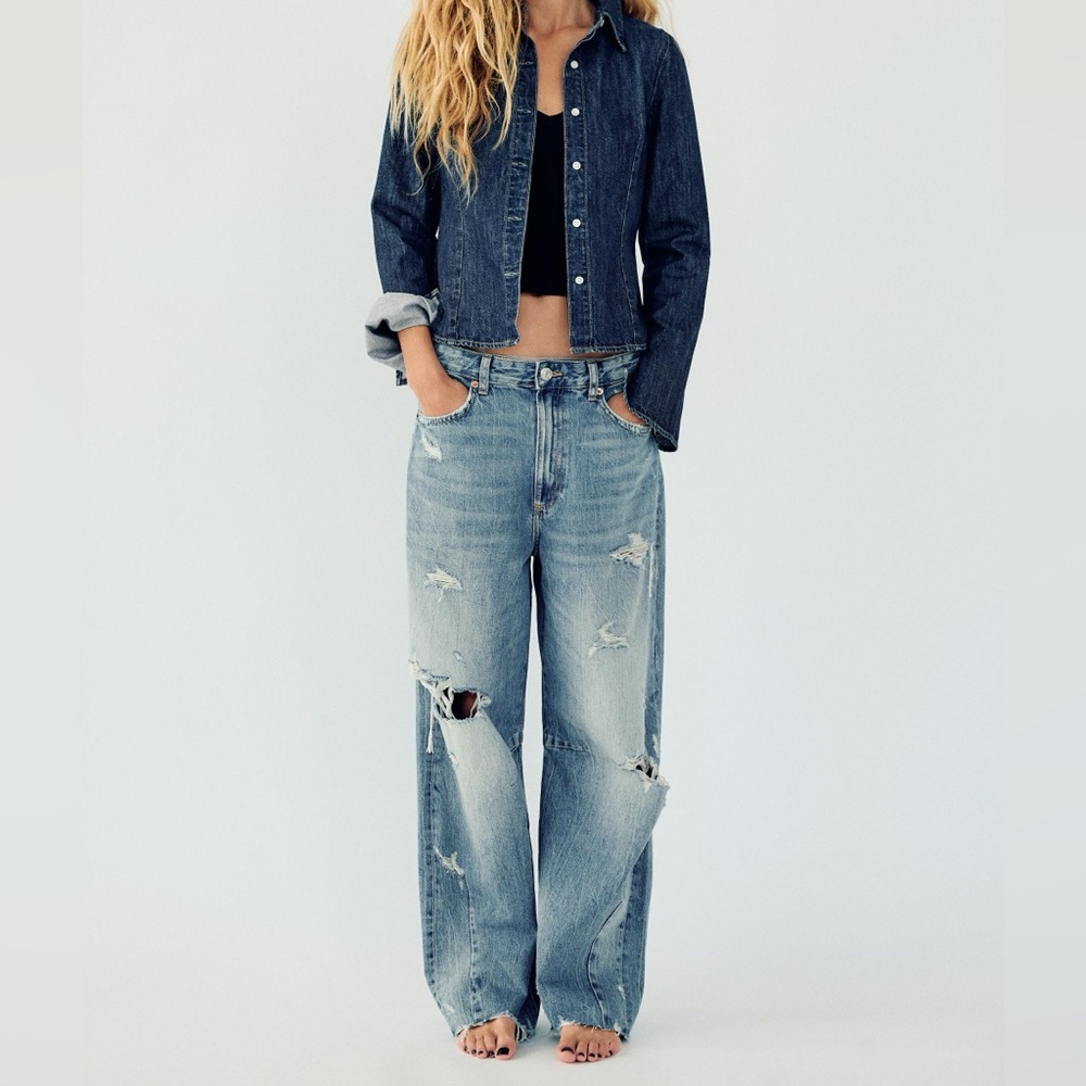 Zara Women's Blue Baggy Denim Jeans